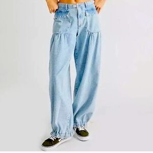 Free People Lotus Jeans Cargo Pants Utility in Morning Glory Light Blue